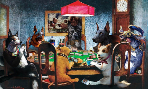 Vinilo Decorativo 60x90cm Perros Jugando Cartas Poker M4