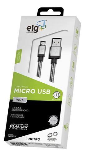 Cabo Inox 1 Metro Carregamento Dados Micro Usb ELG Original