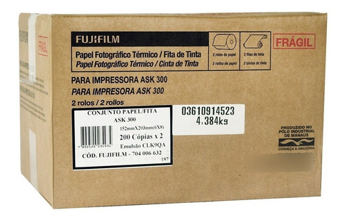 Kit Papel Fotográfico Térmico Ask300 Fujifilm 6x8 400copias