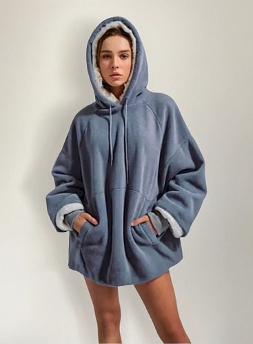 Maxi Buzo Peluche Oversize Bolsillos Y Capucha