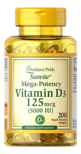 Vitamina D3 5.000iu 125mcg Puritans Pride 200cps Softgel