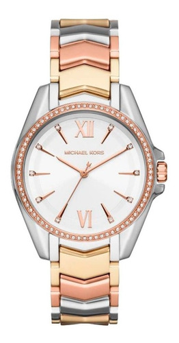 Relógio Michael Kors Whitney, modelo Mk6686, cor da pulseira: prata/ouro/ouro rosa, cor do bisel, cor de fundo: ouro rosa, cor de fundo: branco