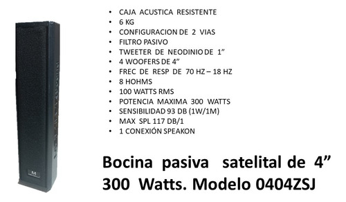 Audio Dj Bocina  Pasiva Satelital De 4 Pulgadas  300 Watts