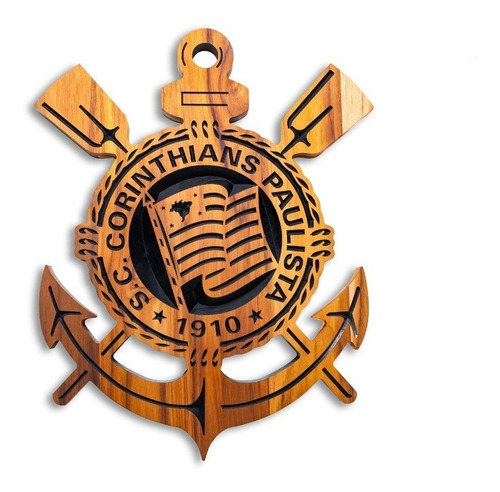 Imagem 3 de 7 de Simbolo Do Corinthians Entalhado Em Madeira Nobre E Maciça