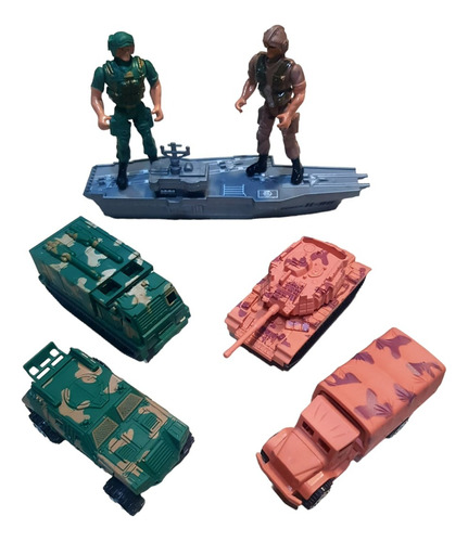 Set Militar Soldados Portaaviones Tanque Camiones Jretro