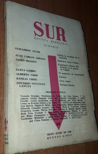 Libro Revista Sur N°312  Mayo-junio De 1968