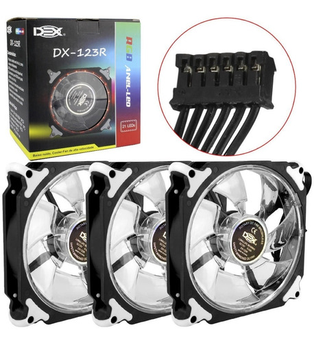 Kit Cooler Fan 120mm Rgb Conj 3 C/fita Led Controlador/contr