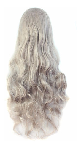 ¡ Peluca Ondulada 80cm Gris Cenizo Kanekalon Cosplay !
