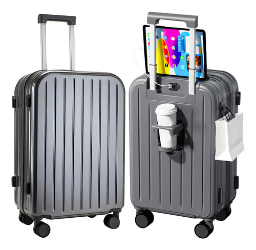 Gvfyy Maleta Mano Viaje 20in 10kg Rigida 4 Ruedas360° Gris Color Espacio Extra Grande Con Portavasos Y Orificio De Carga Portátil