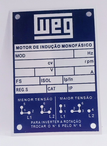 Kit 5 Placa P/ Identificação De Motor Monofásico Weg 6 Po