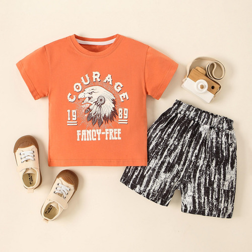 2pcs Conjunto Algodón De Verano Con Estampado Para Niños Coral 2-3 A