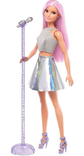 Barbie Muñeca Pop Star Con Micrófono Extraíble, Cabello Rosa
