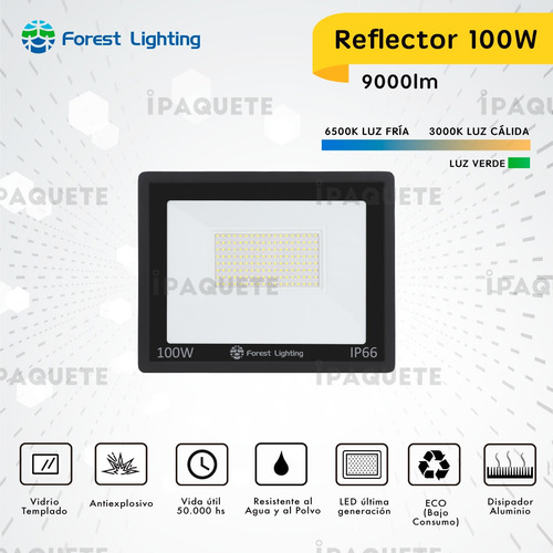 Imagen 2 de 7 de Packx3 Reflector Led 100w Exterior Proyector Luz Fría Cálida