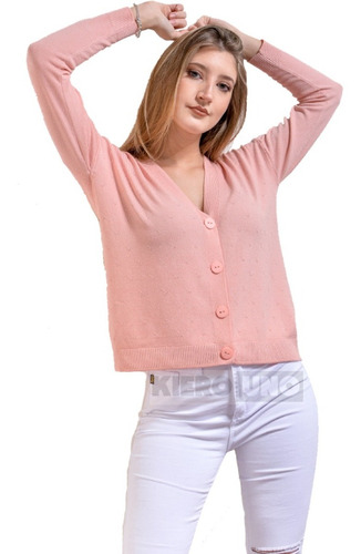 Imagen 1 de 4 de Cárdigan Sweater Fino C/ Botones Saco Suave Kierouno