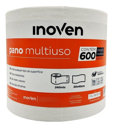 Pano para limpeza Inoven Rolo 20x40mts 600 Panos Perflex Picotados pano branco 600 u