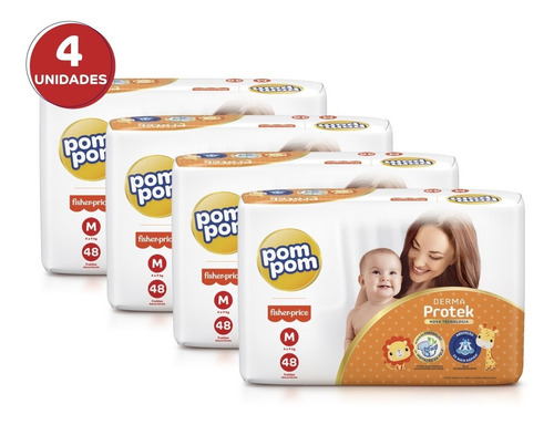Imagem 1 de 8 de Kit Fralda Pom Pom Derma Protek Mega M 192un