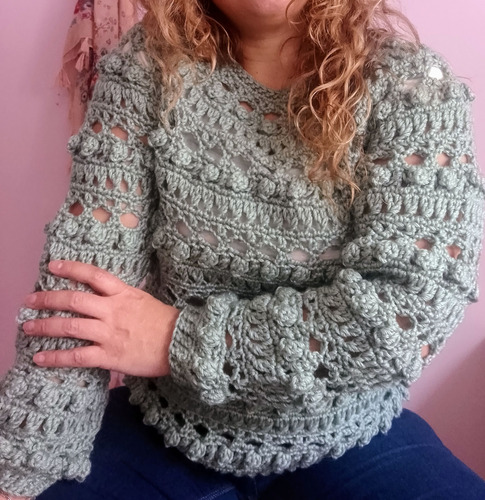 Sweater Tejido A Mano Crochet Lana Sedificada La Crochetella