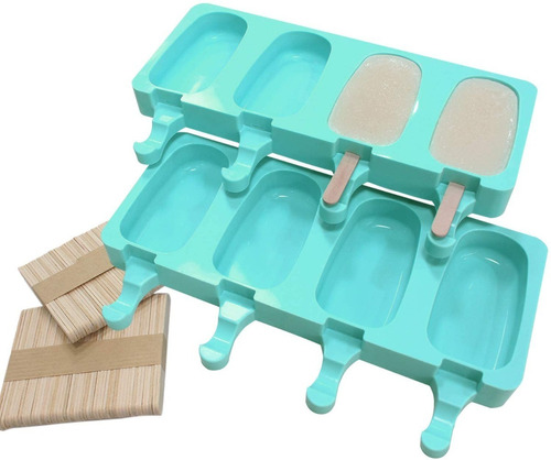 20 varillas de madera Juego de 2 moldes para helado 9 x 5 x 2 cm moldes para cubitos de hielo de silicona
