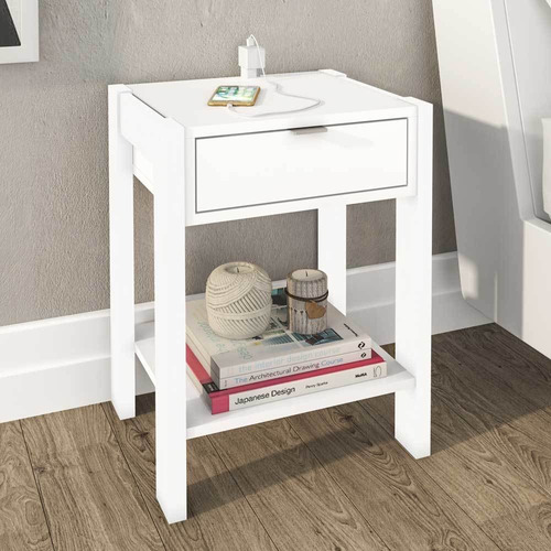 Mesa De Cabeceira 1 Gaveta Com Tomada Az1016 Branco