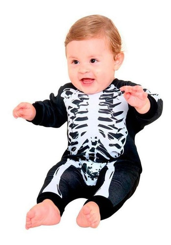 Fantasia Esqueleto Bebê Halloween Sulamericana Body 3/12 M