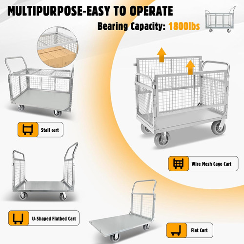 Carrito De Plataforma Con Jaula, 4 En 1 Plegable De Platafor