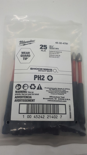 Punta Shockwave Ph2 X 3-1/2 Paqte 25 Pzas Milwaukee 48324791