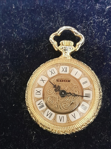 Reloj De Bolsillo A Cuerda Vintage Edox Bañado En Oro 