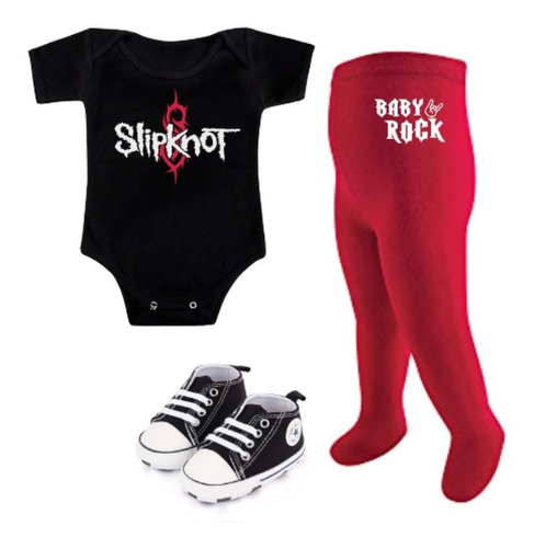 Conjunto Rockero Bebé Body Rock Zapatilla Bandas Rock Slipkn