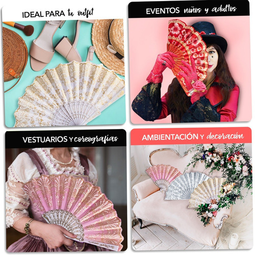 Valo Concept 12 Abanicos De Mano Blancos Escarchados Dorados Color Dorado