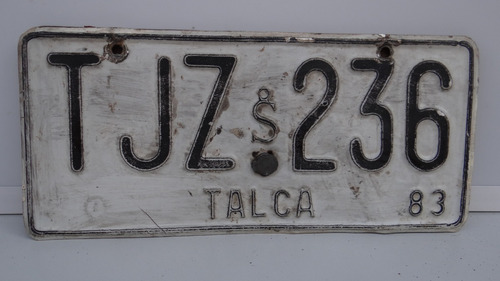 Placa Patente Antigua Chilena, Talca 83