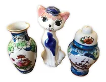 Comprar Adorno De Vitrina Pack Jarrón Florero Gato Azul Cobalto