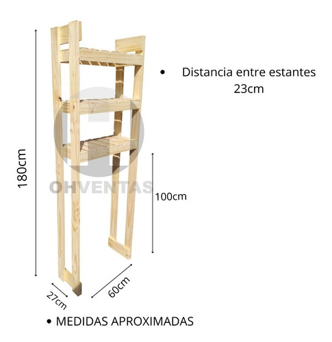 Imagen 3 de 3 de Organizador Baño Sobre Inodoro Toallero Estante Pino