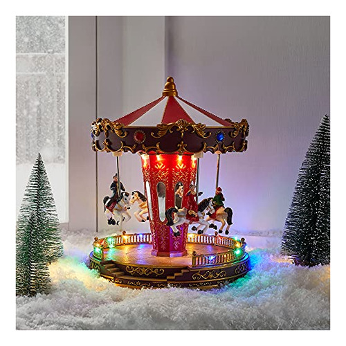 Lights4fun, Inc. Christmas Village Carousel Pre-lit Dt3qw