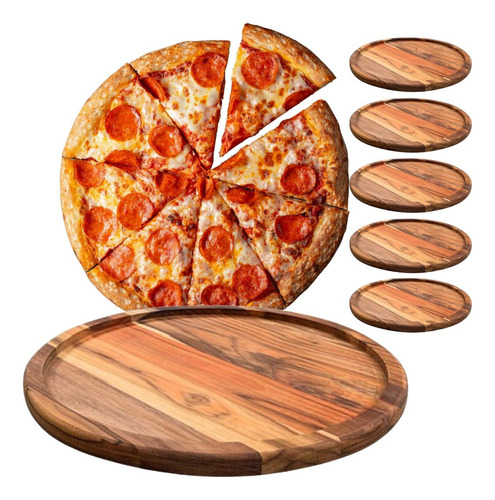 Kit 5 Tábua Suporte De Madeira Para Servir Pizza - 40 Cm