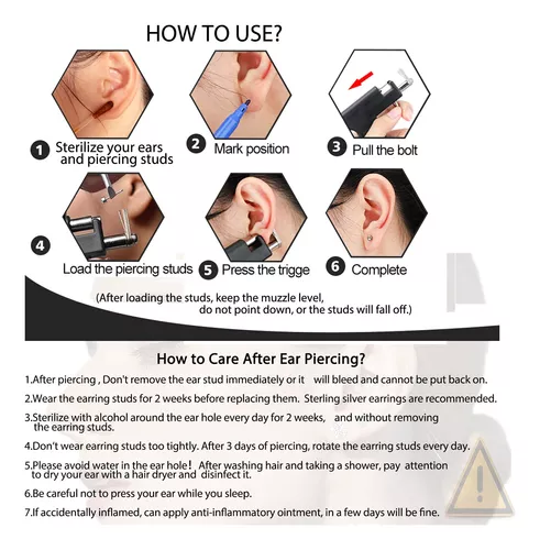 Pistola de perforación de oreja, paquete de 10 unidades, pistola desechable  para perforación de oreja con palos de oreja de plata de ley y herramienta