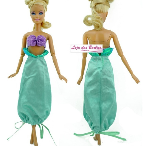 Roupa Para Boneca Barbie Pequena Sereia Ariel Princesa 1h