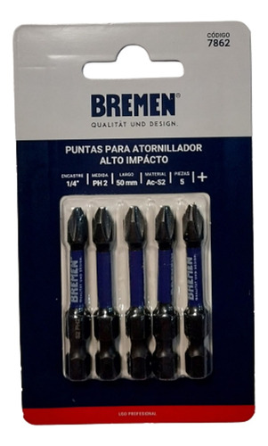 Puntas Atornillador Alto Impacto Ph2 50mm 5 Unidades Bremen