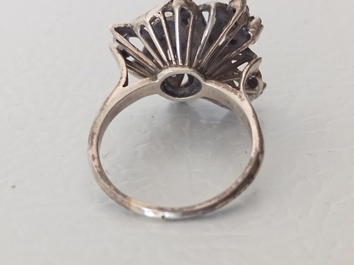 Anillo Plata Paladio Zafiros Y Diamantitos, Plateado (Usado)