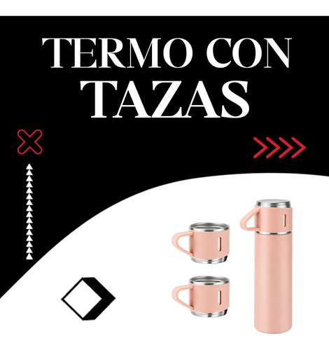 Termo Bebidas Frias Y Caliente + 3 Tazas En Acero Inoxidable Rosa