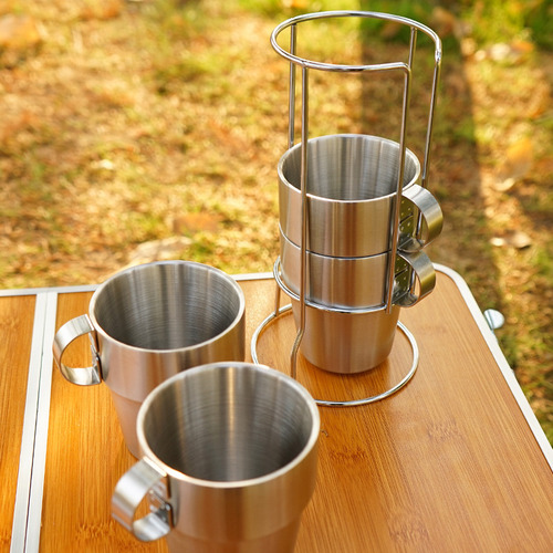 Juego De 4 Tazas Con Bolsa Coreana De Acero Inoxidable