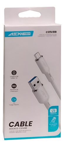 Kit 50 Cable 2.1a V8 Micro Usb 1m Rudo C/rápida Bco C01v8b