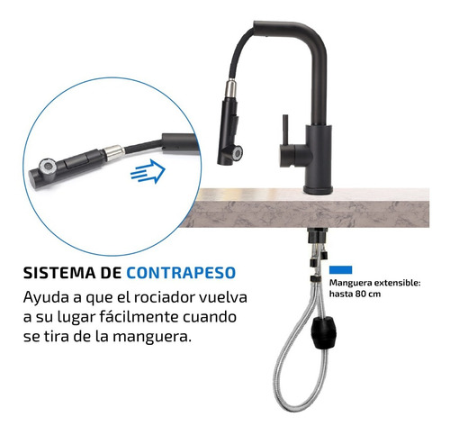 Imagen 6 de 10 de Griferia Monocomando Para Cocina Extensible Canilla De Acero