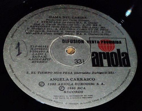 Ángela Carrasco Dama Del Caribe Disco Vinilo Lp Promo (Usado)