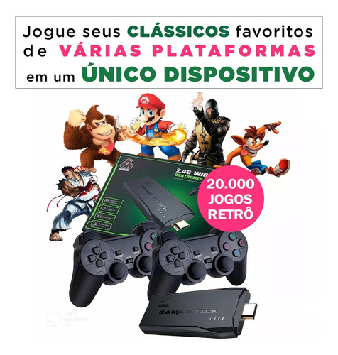 Stick Vídeo Game 4k Hd +20mil Jogos 64gb 2 Controles Sem Fio
