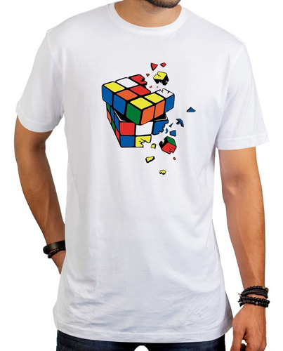 Imagen 2 de 6 de Remera Blanca Cubo Rubik Hombre Mujer Niños Modal Premium