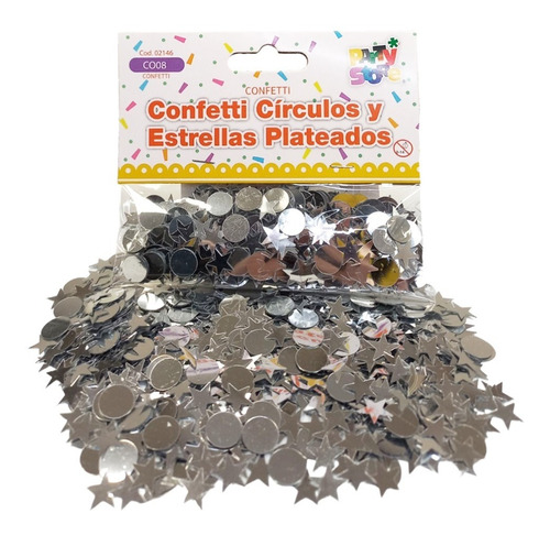 Confetti Circulo Y Estrellas Plateadas Cotillon Decoracion