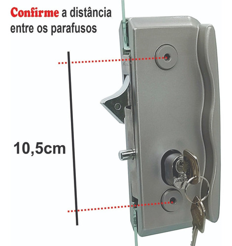 Fechadura E Contra 1510 1511 Para Porta Correr Vidro Cor Cinza