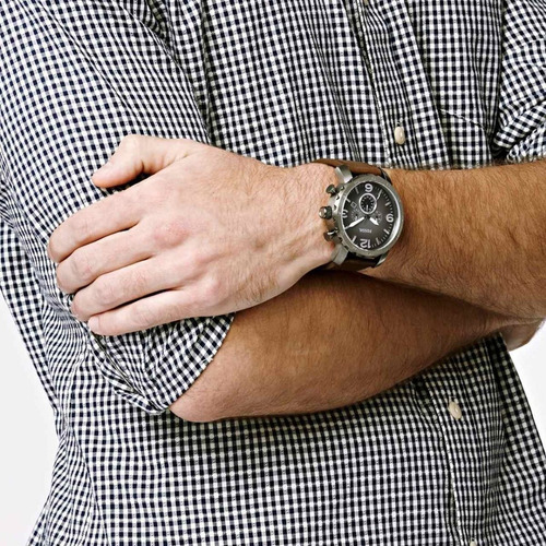 Relógio Masculino Fossil Jr1424/2pn 53mm Couro Marrom + Nf-e