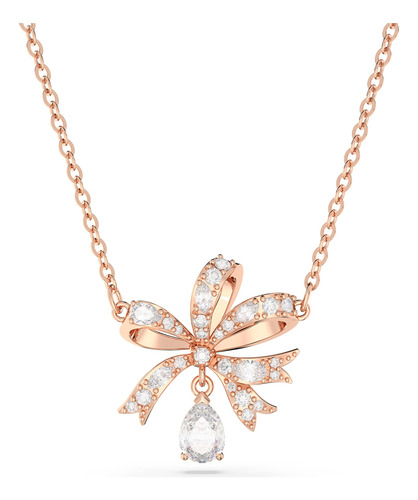 Swaro Volta Necklace, Bow, Small, White, Rose Gold-tone