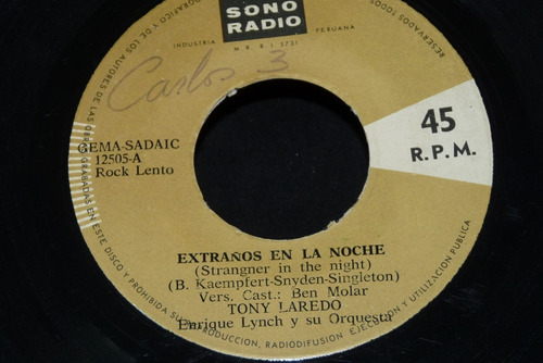 Jch- Tony Laredo Extraños En La Noche 45 Rpm (Usado)